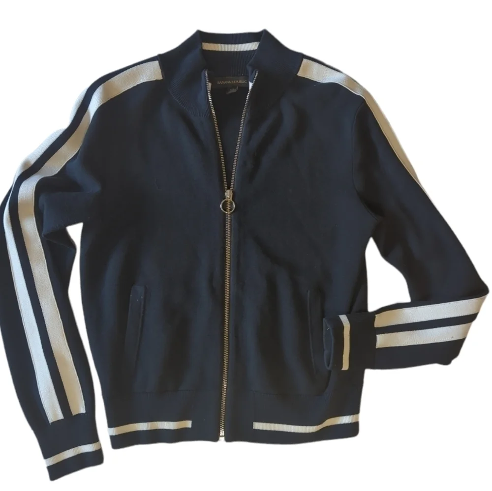 Banana Republic navy track  Jacket Zip Up Knit Jogger Activewear Preppy sz XS
